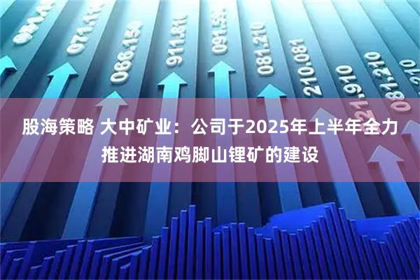 股海策略 大中矿业：公司于2025年上半年全力推进湖南鸡脚山锂矿的建设