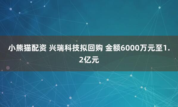 小熊猫配资 兴瑞科技拟回购 金额6000万元至1.2亿元