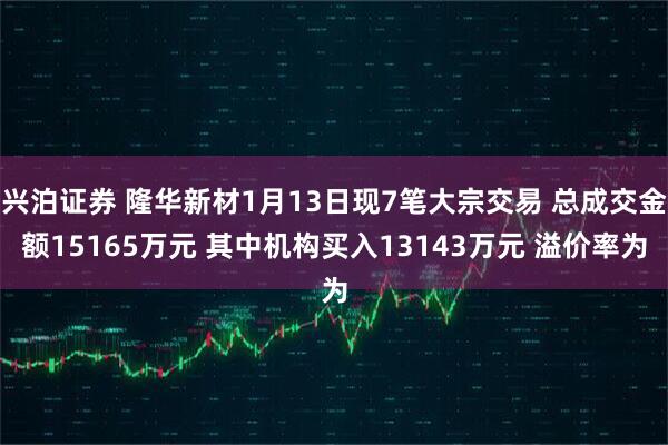 兴泊证券 隆华新材1月13日现7笔大宗交易 总成交金额15165万元 其中机构买入13143万元 溢价率为